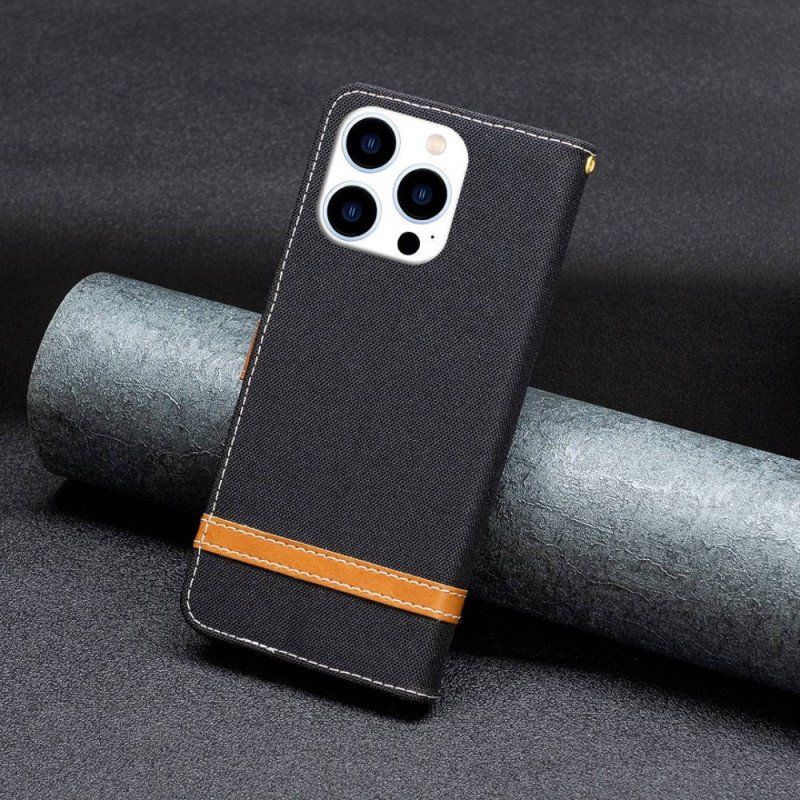 Fodral iPhone 14 Pro Med Kedjar Rem I Tyg Och Lädereffekt