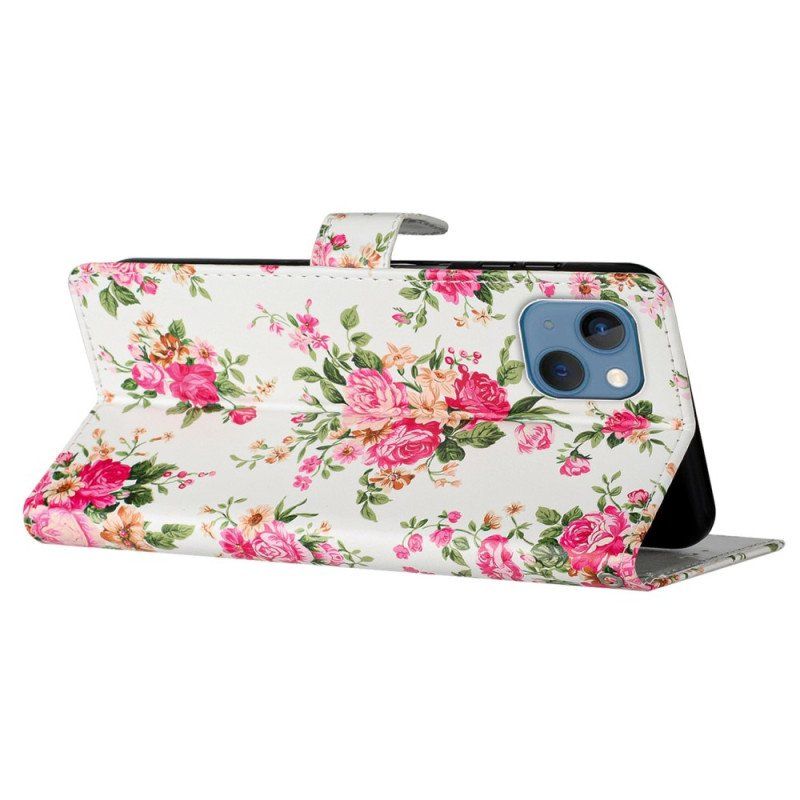 Fodral iPhone 15 Med Kedjar Liberty Blommor Med Rem