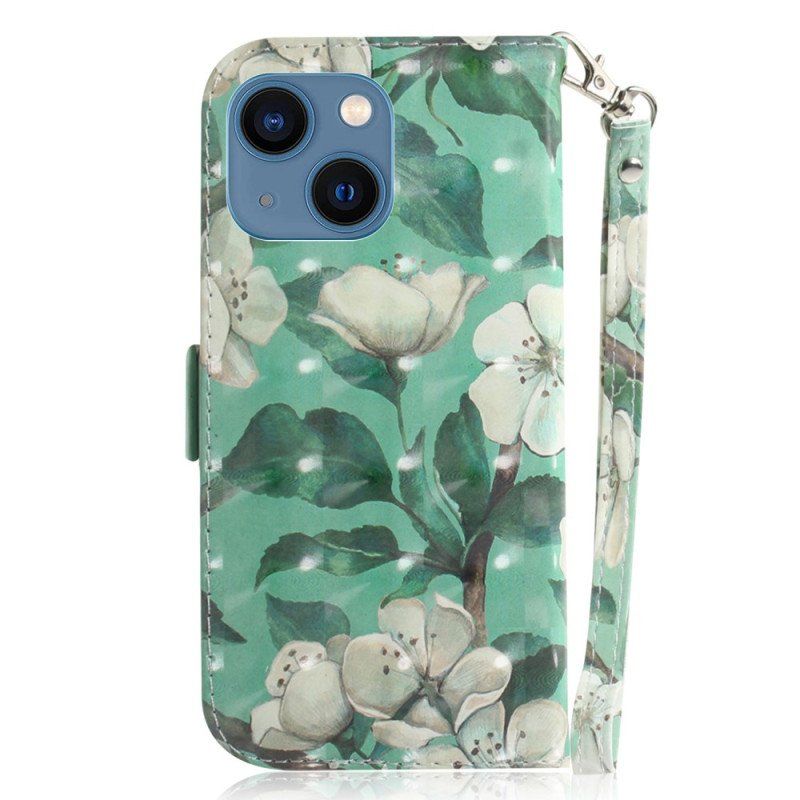 Fodral iPhone 15 Plus Med Kedjar Vita Blommor Med Rem