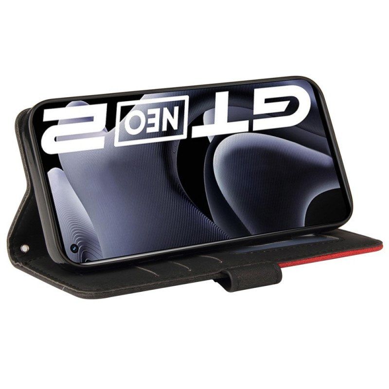 Fodral Realme GT Neo 3T / Neo 2 Tvåfärgad Signatur Konstläder