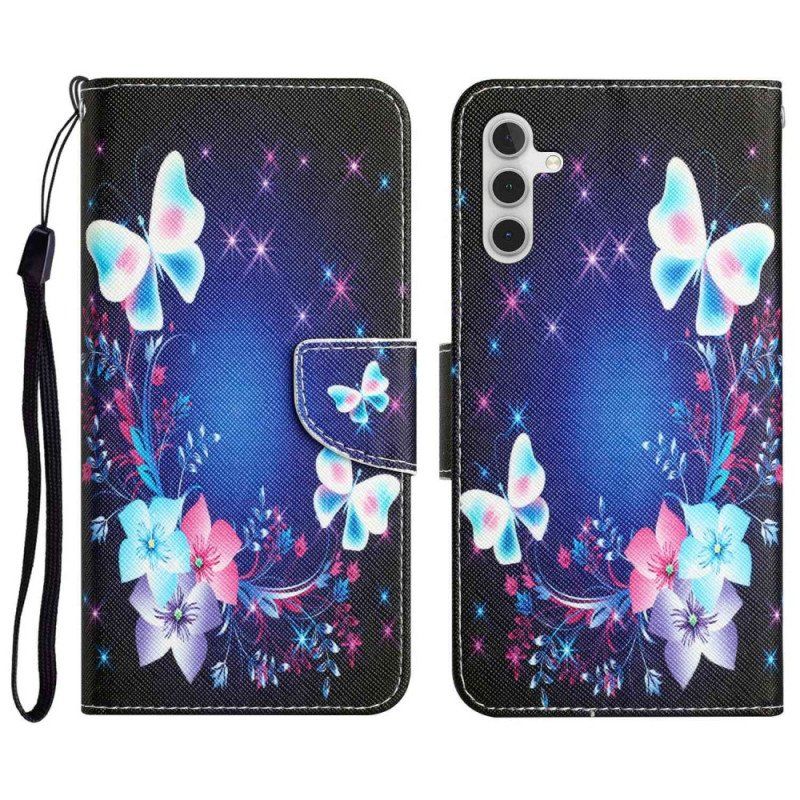 Fodral Samsung Galaxy A14 / A14 5G Med Kedjar Fairy Butterflies With Lanyard