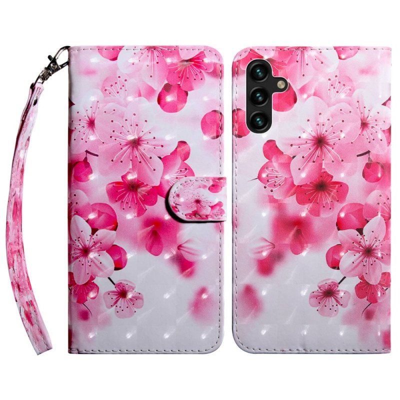 Fodral Samsung Galaxy A14 / A14 5G Med Kedjar Strappy Rosa Blommor