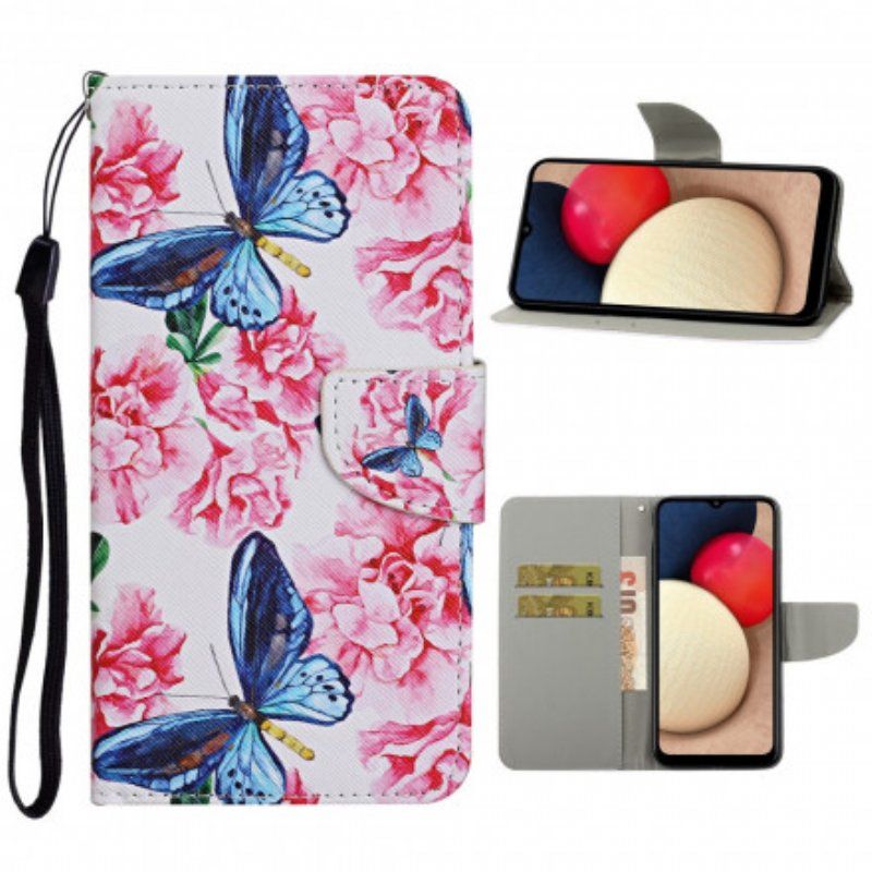 Fodral Samsung Galaxy A52 4G / A52 5G / A52s 5G Butterflies Floral Lanyard