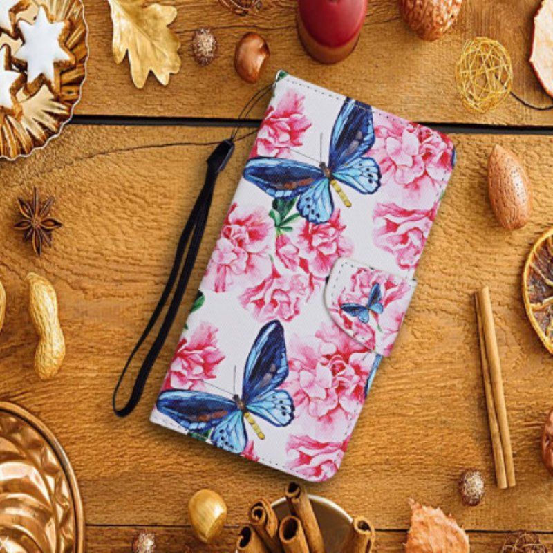 Fodral Samsung Galaxy A52 4G / A52 5G / A52s 5G Butterflies Floral Lanyard