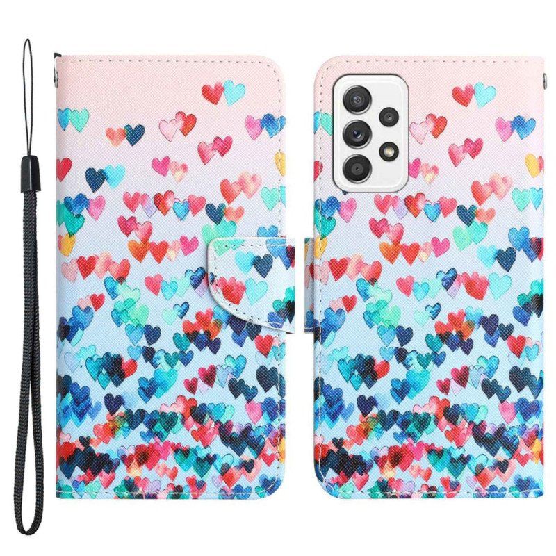 Fodral Samsung Galaxy A53 5G Med Kedjar Strappy Hearts Rain