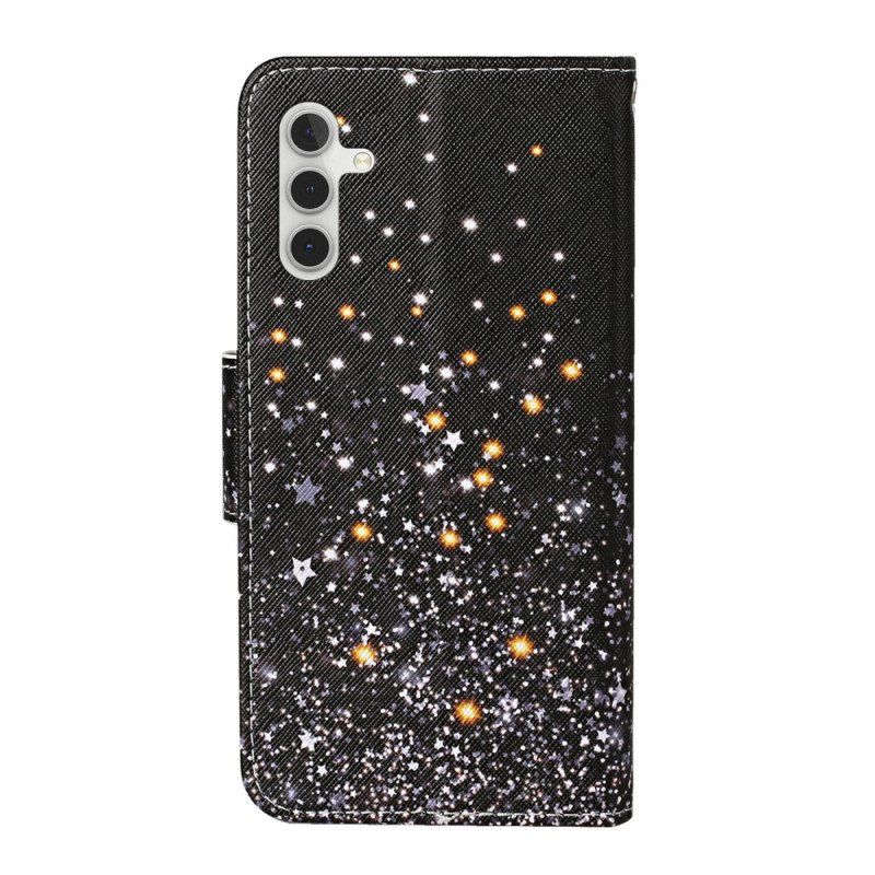 Fodral Samsung Galaxy A54 5G Med Kedjar Svart Botten Och Glitter Strappy