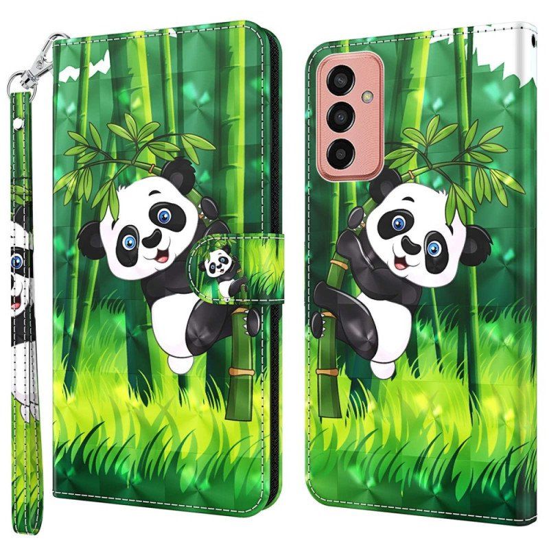 Fodral Samsung Galaxy M13 Panda Och Bambu Med Snodd