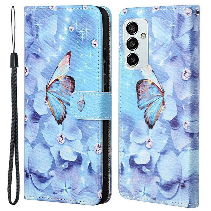 Fodral Samsung Galaxy M23 5G Med Kedjar Strappy Diamond Butterflies