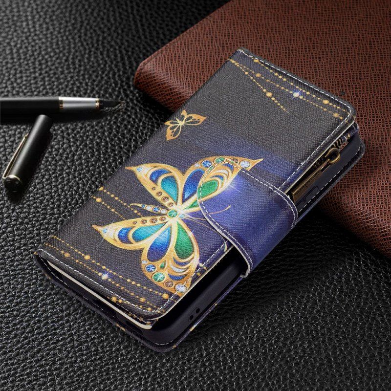 Fodral Samsung Galaxy S22 5G Fjärilar Med Dragkedja