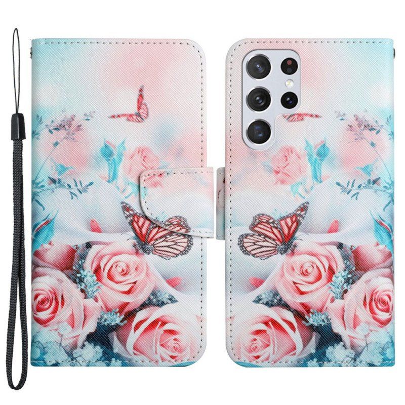 Fodral Samsung Galaxy S22 Ultra 5G Bukett Av Blommor Och Fjärilar