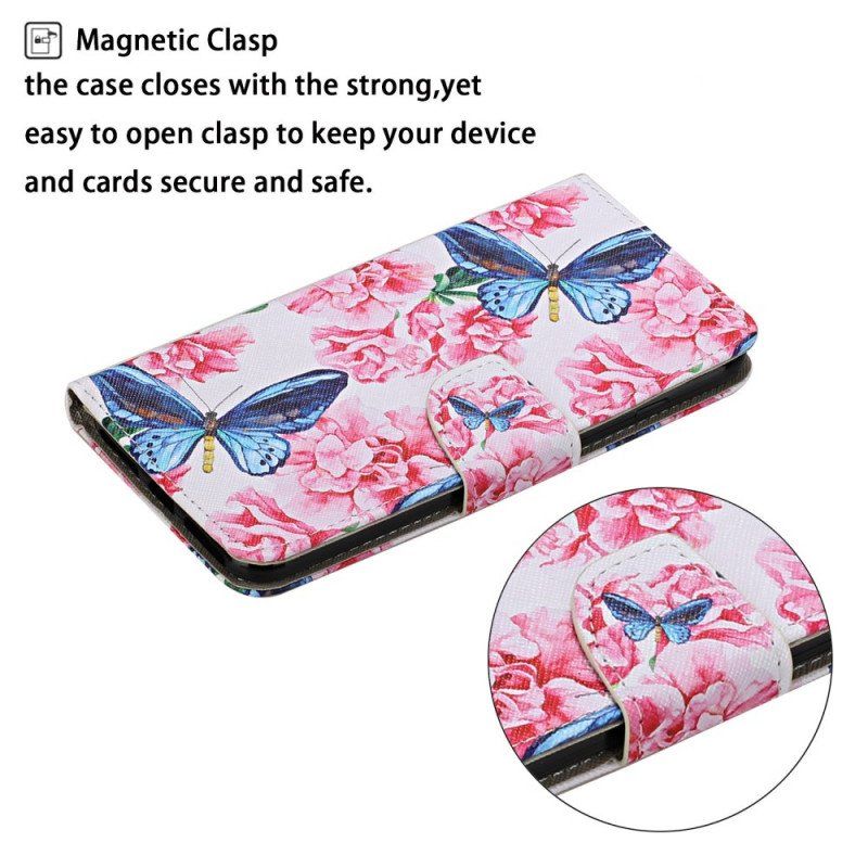 Fodral Samsung Galaxy S22 Ultra 5G Butterflies Floral Lanyard