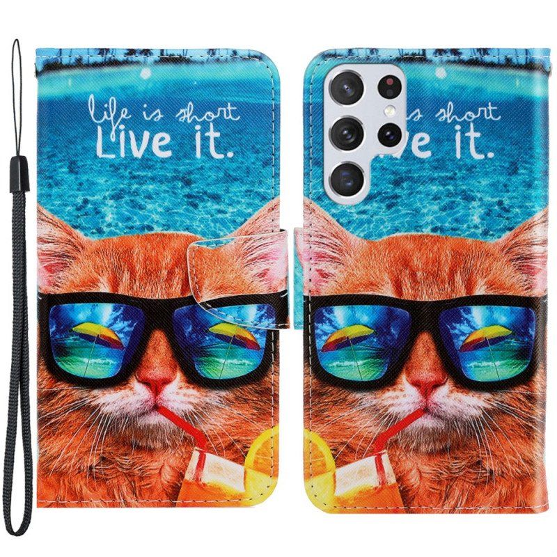 Fodral Samsung Galaxy S22 Ultra 5G Med Kedjar Cat Live It Strappy