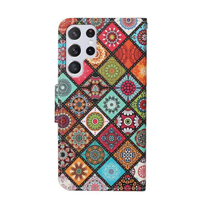 Fodral Samsung Galaxy S22 Ultra 5G Patchwork-mandalas Med Linne