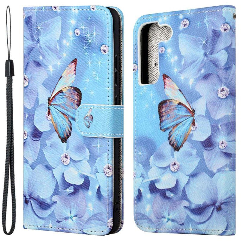 Fodral Samsung Galaxy S23 5G Med Kedjar Strappy Diamond Butterflies