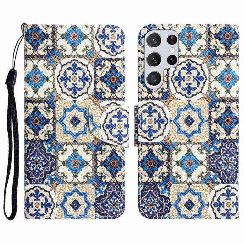 Fodral Samsung Galaxy S23 Ultra 5G Med Kedjar Strappy Patchwork