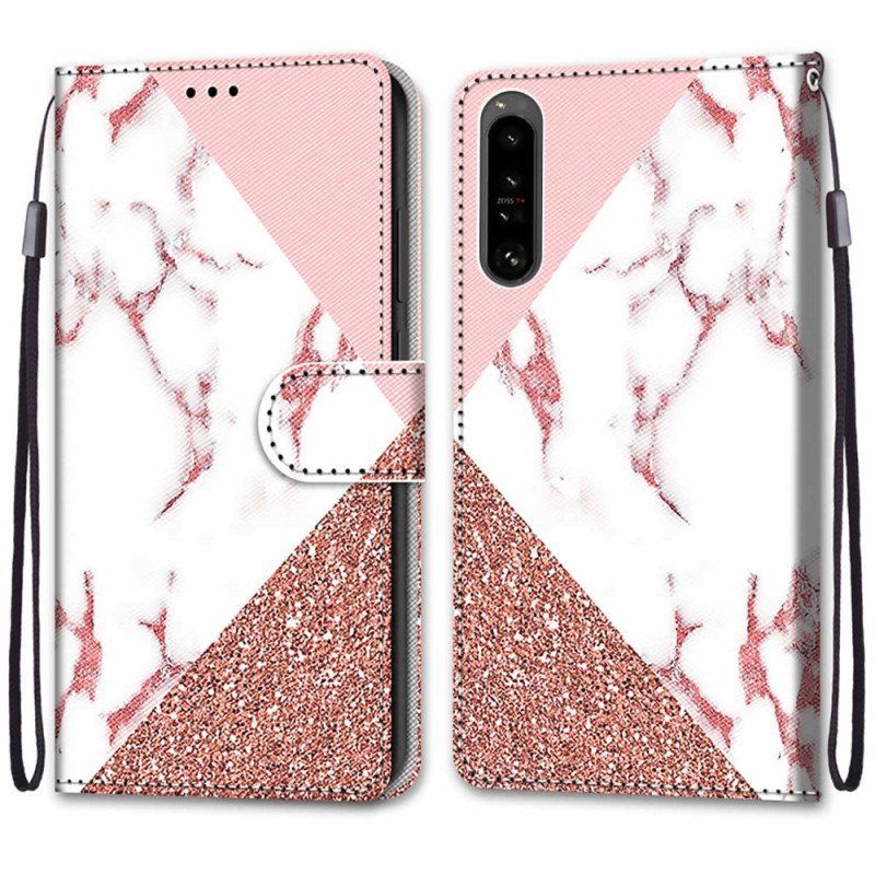 Fodral Sony Xperia 1 IV Marmor Och Glittertriangel