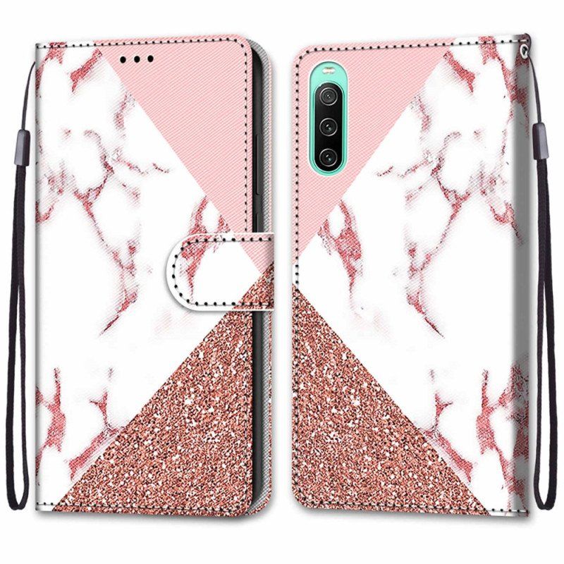 Fodral Sony Xperia 10 IV Marmor Och Glittertriangel