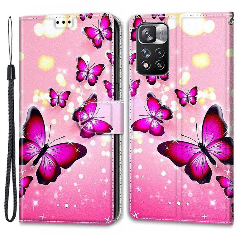 Fodral Xiaomi Redmi Note 11 Pro Plus 5G Med Kedjar Strap Butterflies Fan