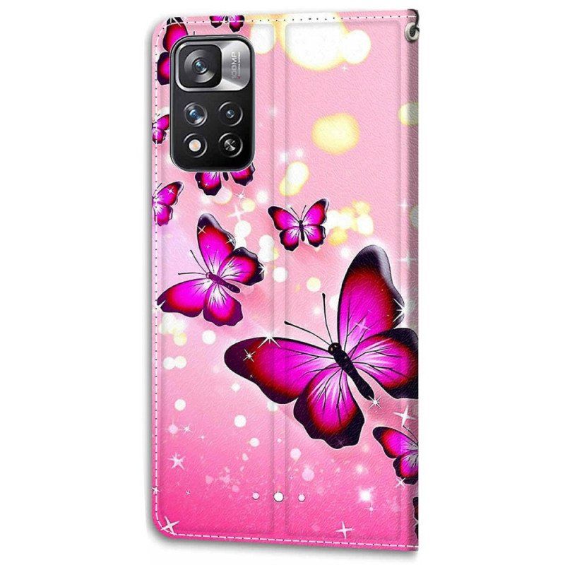 Fodral Xiaomi Redmi Note 11 Pro Plus 5G Med Kedjar Strap Butterflies Fan