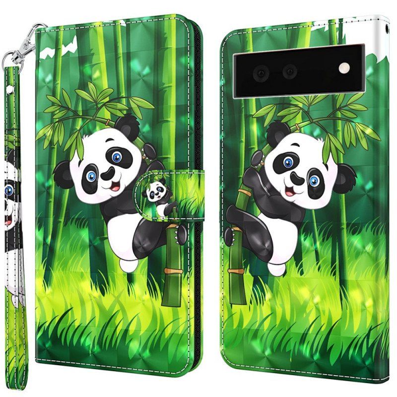 Folio-fodral Google Pixel 6A Med Kedjar Strappy Panda