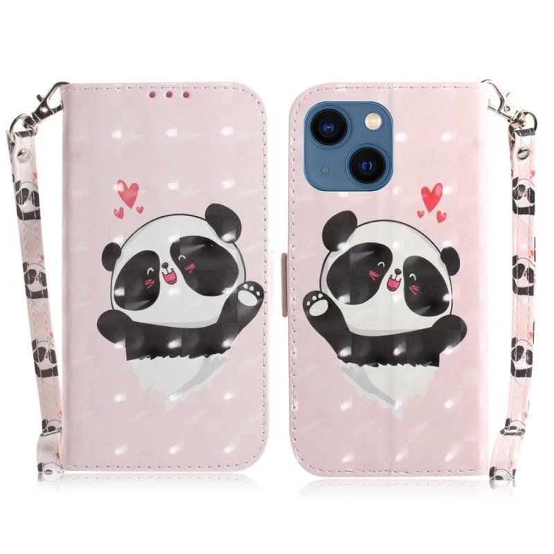 Folio-fodral iPhone 14 Plus Med Kedjar Strappy Panda