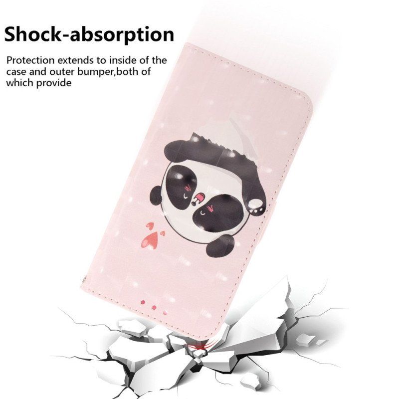 Folio-fodral iPhone 14 Plus Med Kedjar Strappy Panda