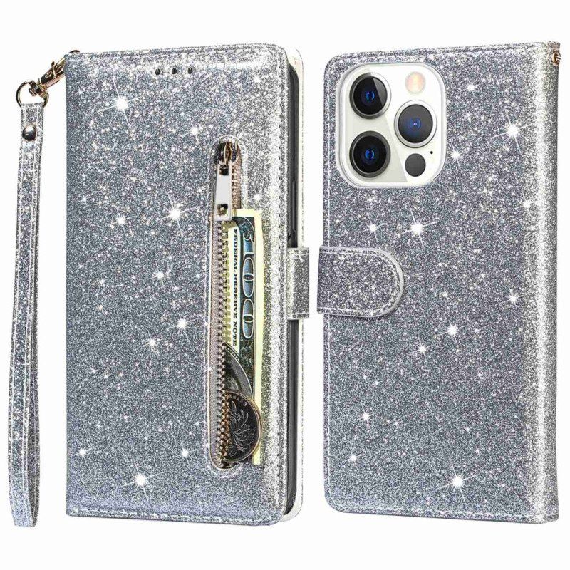 Folio-fodral iPhone 14 Pro Glitter Stil Med Paljetter