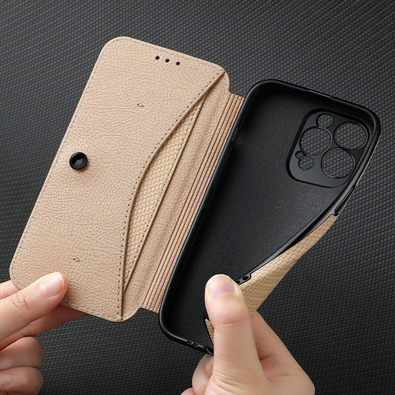 Folio-fodral iPhone 14 Pro Läderfodral Sugkoppslås I Kolfiber