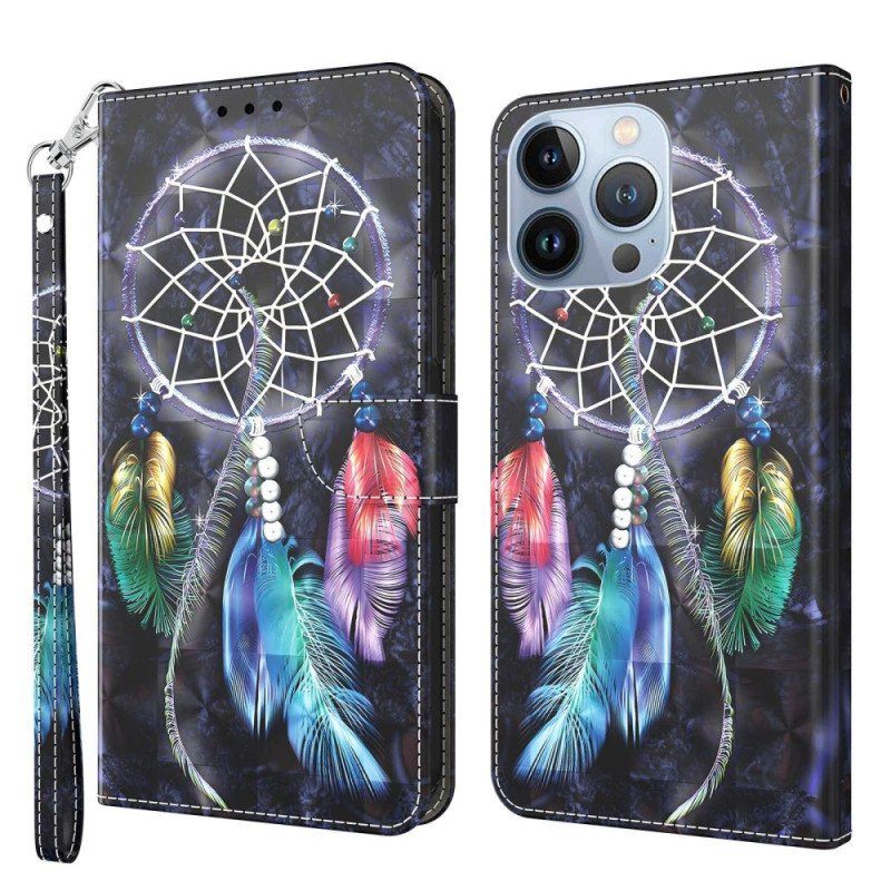 Folio-fodral iPhone 14 Pro Med Kedjar Strap Dream Catcher