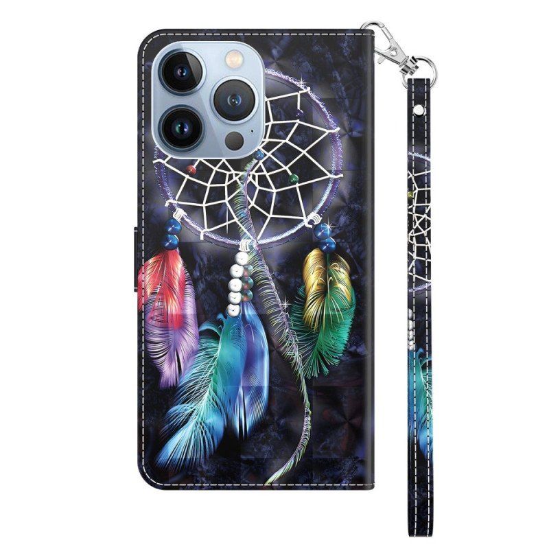 Folio-fodral iPhone 14 Pro Med Kedjar Strap Dream Catcher