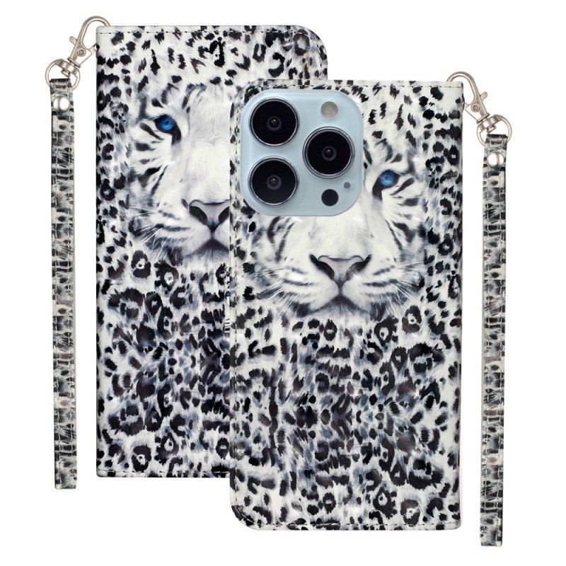 Folio-fodral iPhone 15 Pro Max Med Kedjar 3d Leopard Med Rem