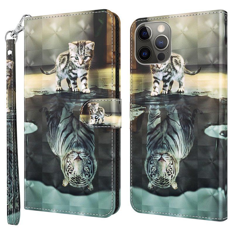 Folio-fodral iPhone 15 Pro Med Kedjar 3d Kitten Dream Med Rem