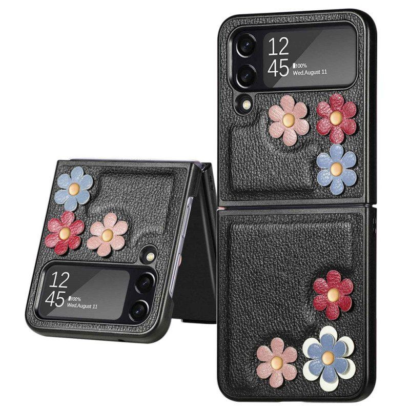 Folio-fodral Mobilskal Samsung Galaxy Z Flip 4 Läderfodral Faux Läder Blommor