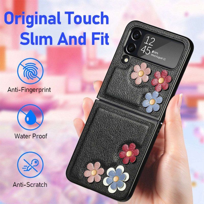 Folio-fodral Mobilskal Samsung Galaxy Z Flip 4 Läderfodral Faux Läder Blommor