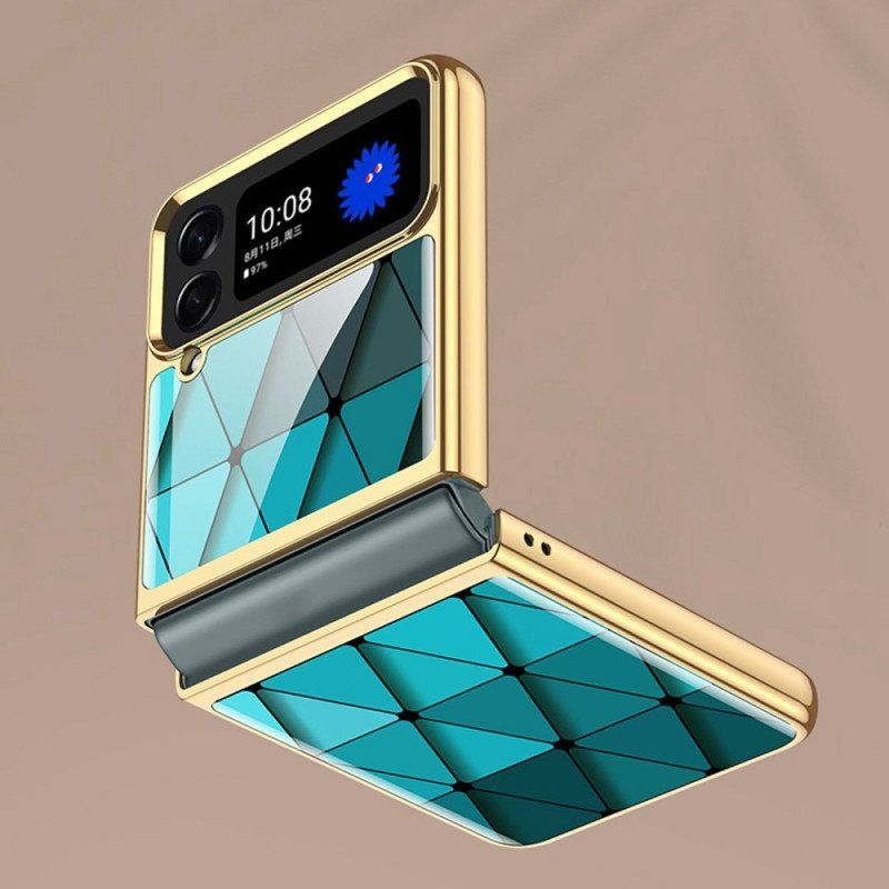 Folio-fodral Mobilskal Samsung Galaxy Z Flip 4 Läderfodral Gkk Trefärgat Härdat Glas