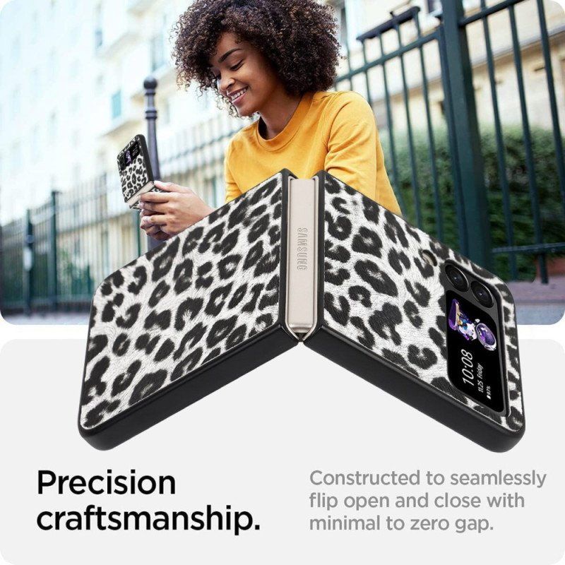 Folio-fodral Mobilskal Samsung Galaxy Z Flip 4 Läderfodral Leopard