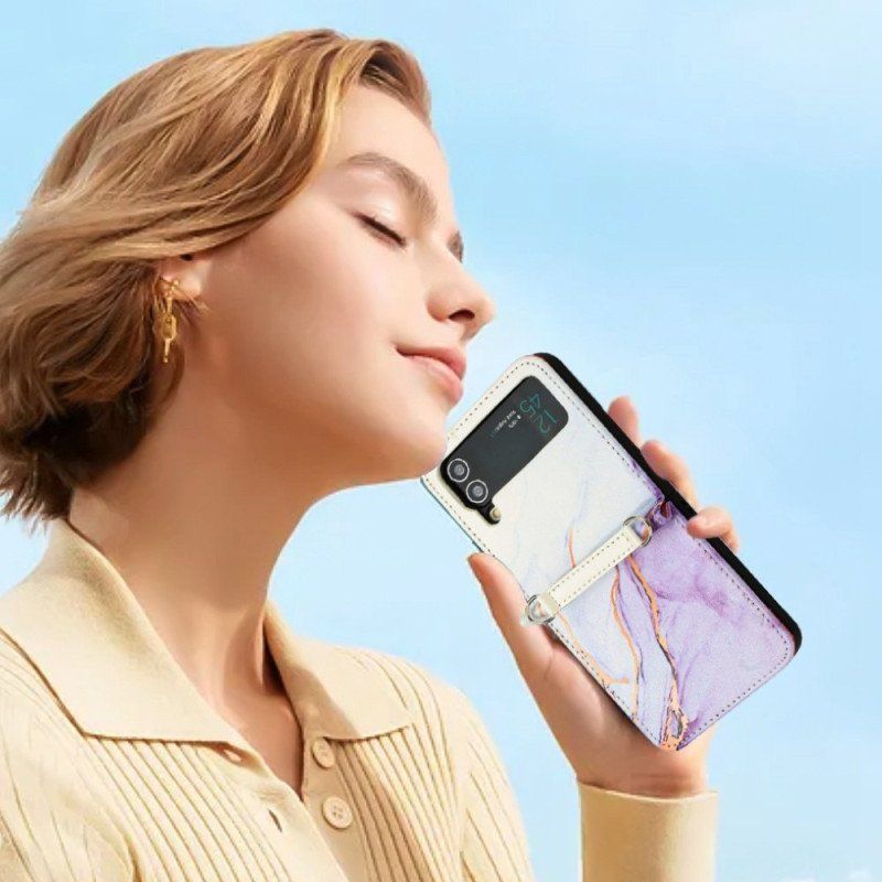 Folio-fodral Mobilskal Samsung Galaxy Z Flip 4 Läderfodral Marmorlädereffekt