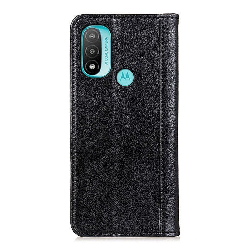 Folio-fodral Moto E40 / E30 / E20 Läderfodral Elegance Split Litchi Läder