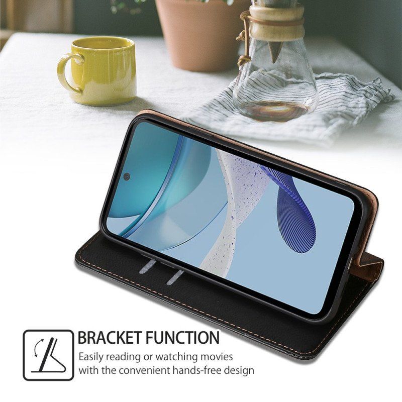 Folio-fodral Moto G73 5G Läderfodral Faux Lädersömmar