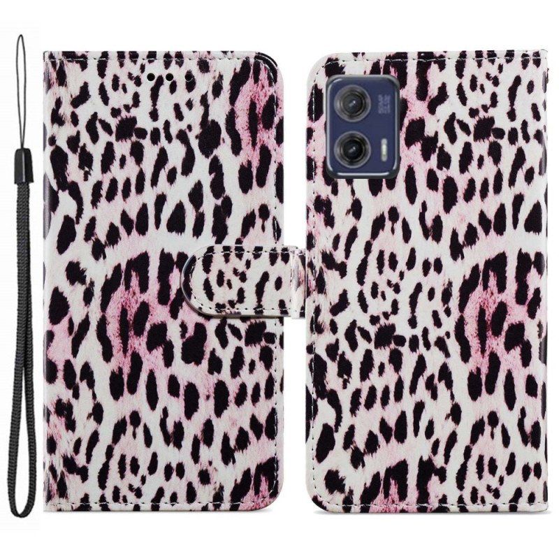 Folio-fodral Moto G73 5G Med Kedjar Strappy Leopard Style