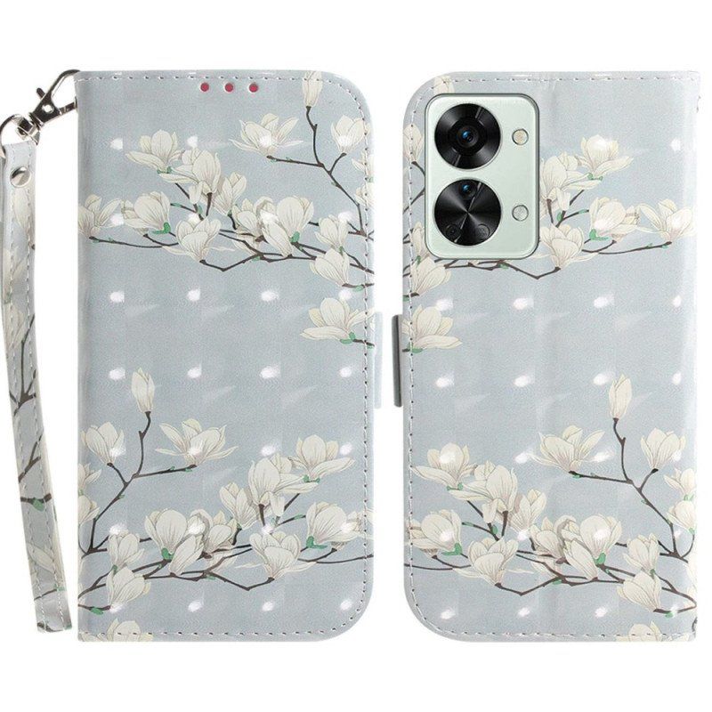 Folio-fodral OnePlus Nord 2T 5G Med Kedjar Strappy Magnolia Blommor