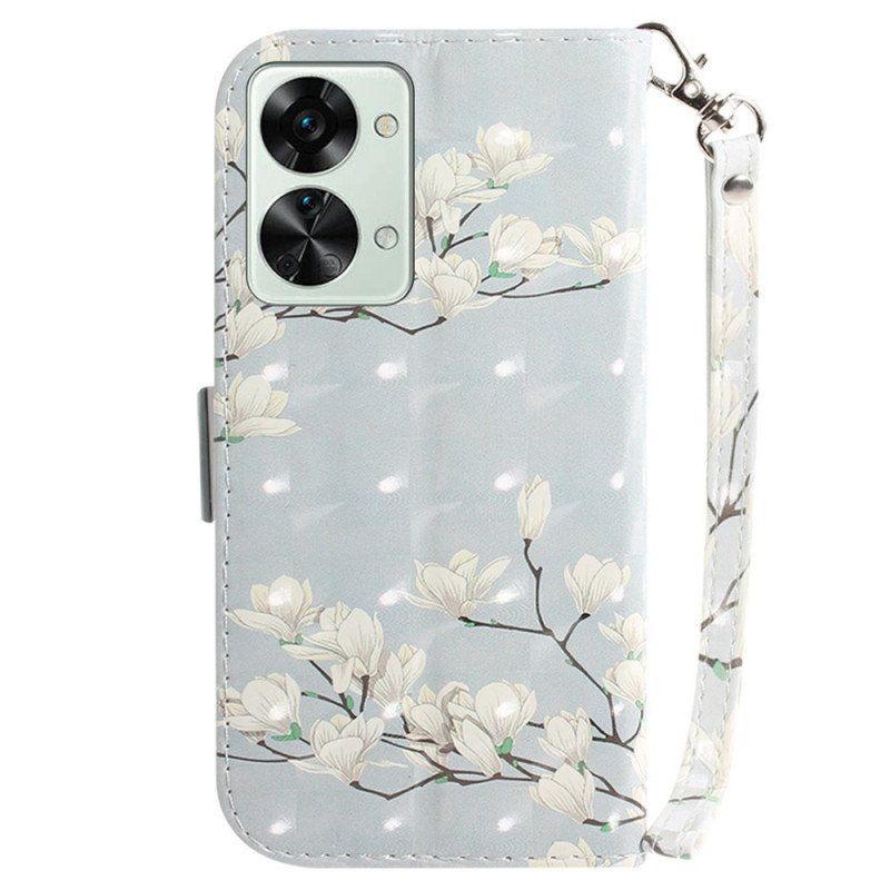 Folio-fodral OnePlus Nord 2T 5G Med Kedjar Strappy Magnolia Blommor