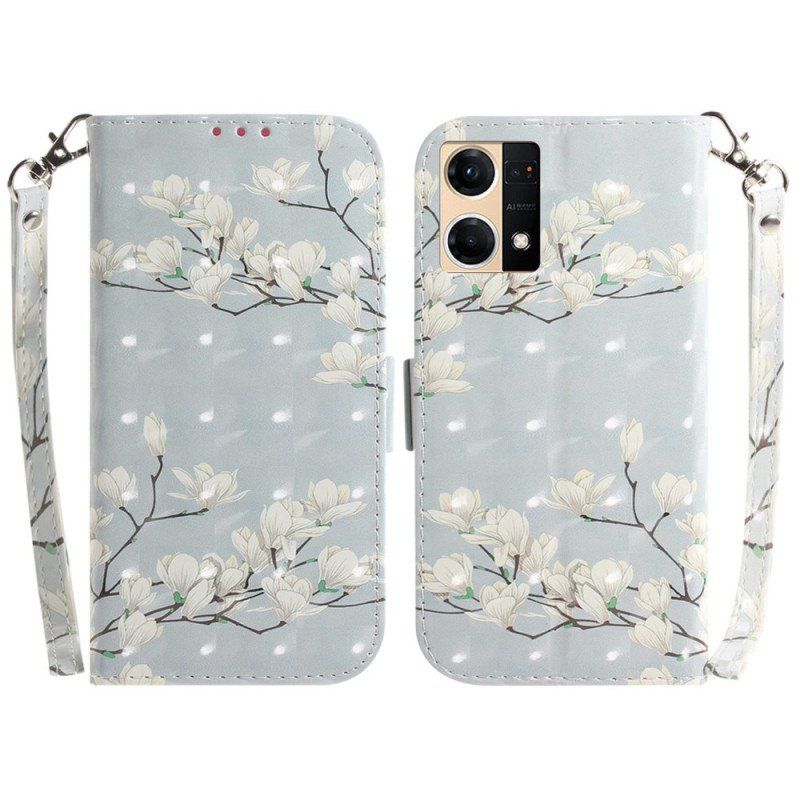 Folio-fodral Oppo Reno 7 Gren Av Vita Blommor