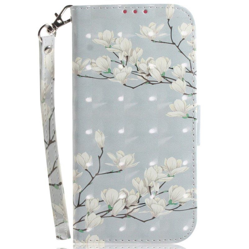 Folio-fodral Oppo Reno 7 Gren Av Vita Blommor