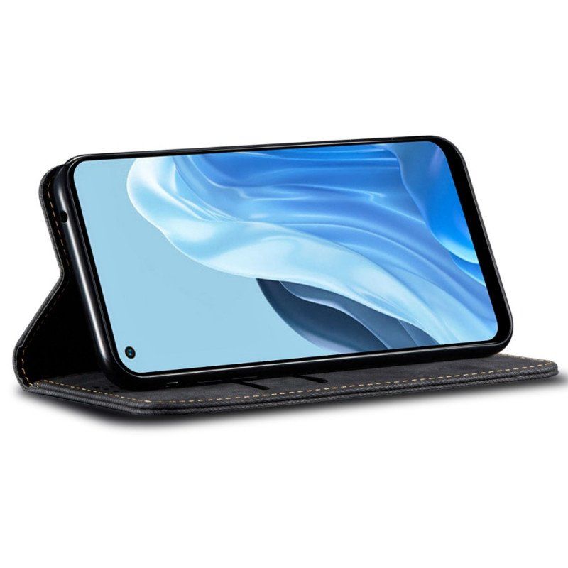 Folio-fodral Oppo Reno 7 Läderfodral Denim Tyg