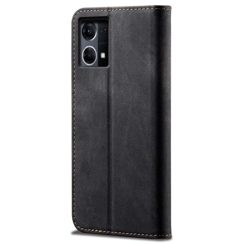 Folio-fodral Oppo Reno 7 Läderfodral Denim Tyg