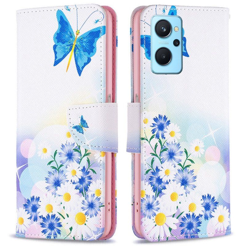 Folio-fodral Realme 9i Fjäril Och Blommor Pasteller