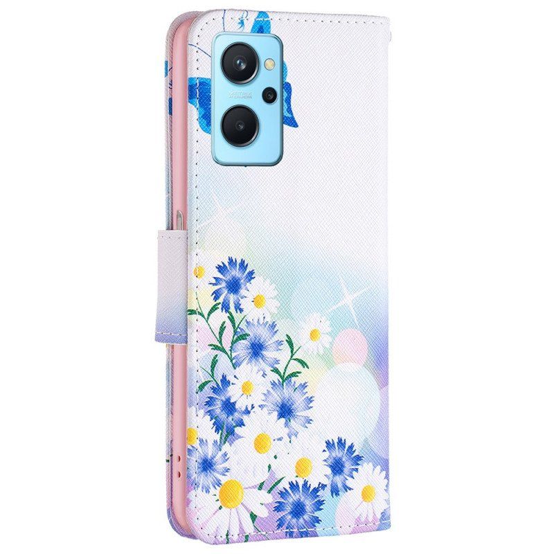 Folio-fodral Realme 9i Fjäril Och Blommor Pasteller