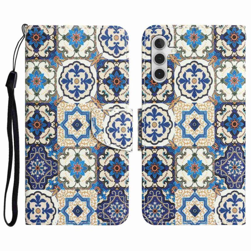 Folio-fodral Samsung Galaxy A14 / A14 5G Med Kedjar Strappy Patchwork