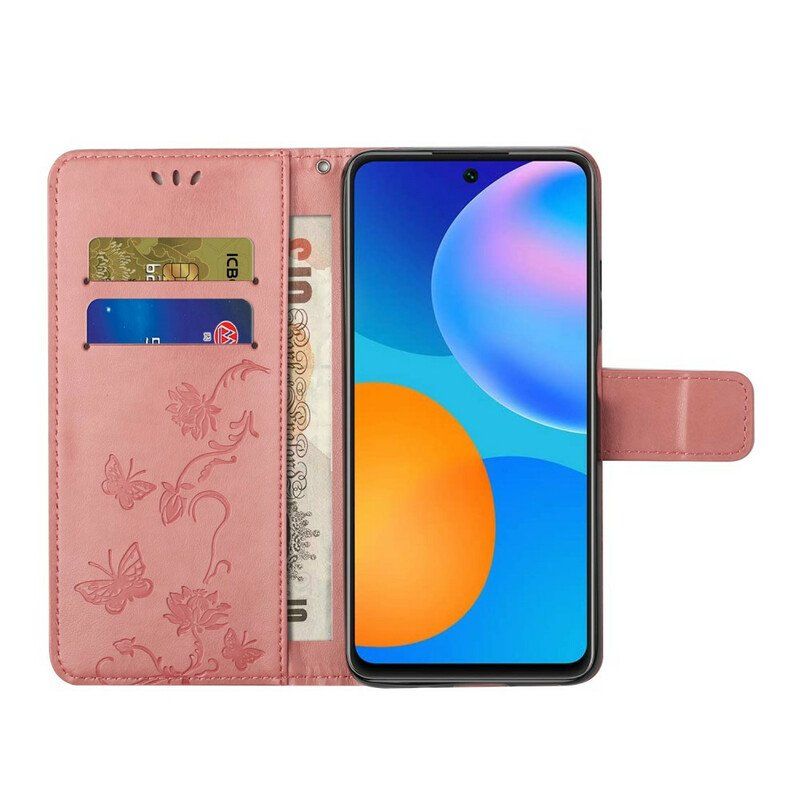 Folio-fodral Samsung Galaxy A52 4G / A52 5G / A52s 5G Med Kedjar Stringfjärilar Och Blommor